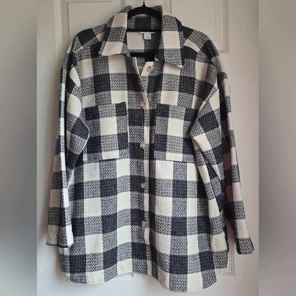 Black & White Plaid Button Down Jacket ~ Liz Claiborne XL